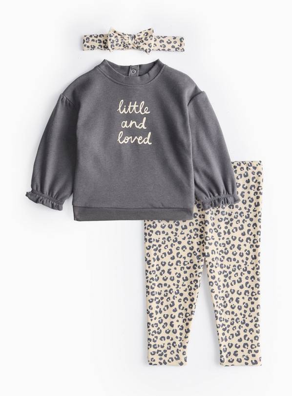 Grey Sweatshirt & Leopard Print Leggings Set Up to 3 mths